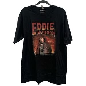 Stranger Things Eddie Munson Hellfire Club Short Sleeve Black Graphic Tee NEW